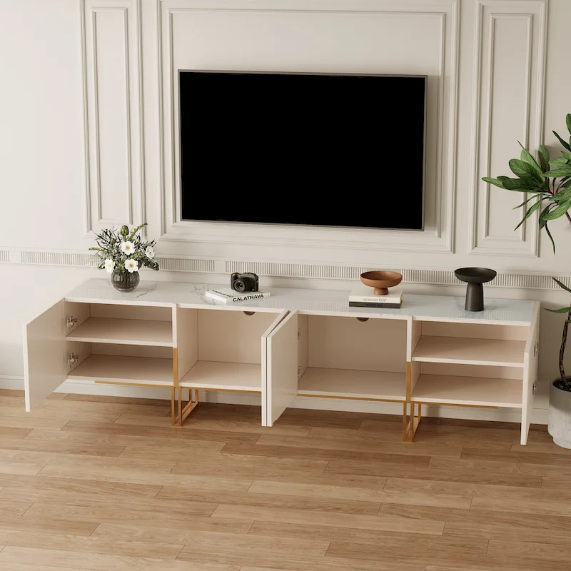 78.7 TV Stand, Entertainment Center with Faux Marble Top