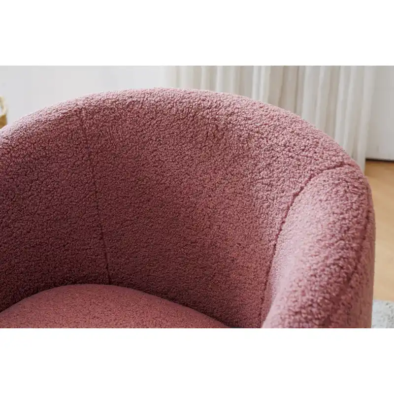 360° Swivel Barrel Accent Chair – Soft Teddy Fabric, Ergonomic Backrest