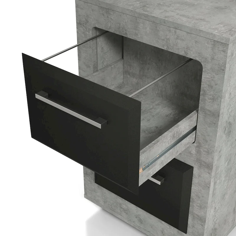 DH BASIC Urban Two-Drawer Mobile File Cabinet with Iron Bar Pulls by Denhour