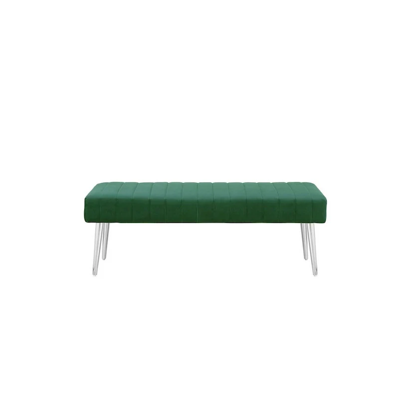 Green Velvet Tufted Bench 45 Inch Chrome Legs