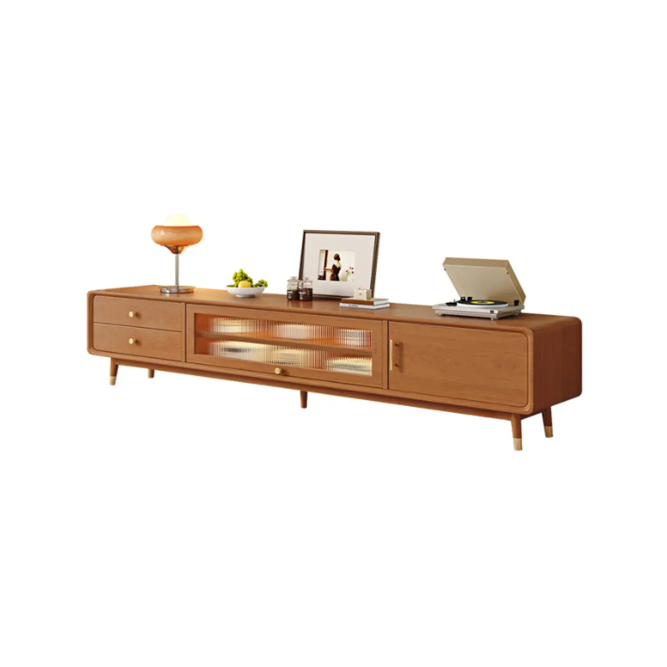 Scandinavian Natural Wood TV Stand with Storage Drawers