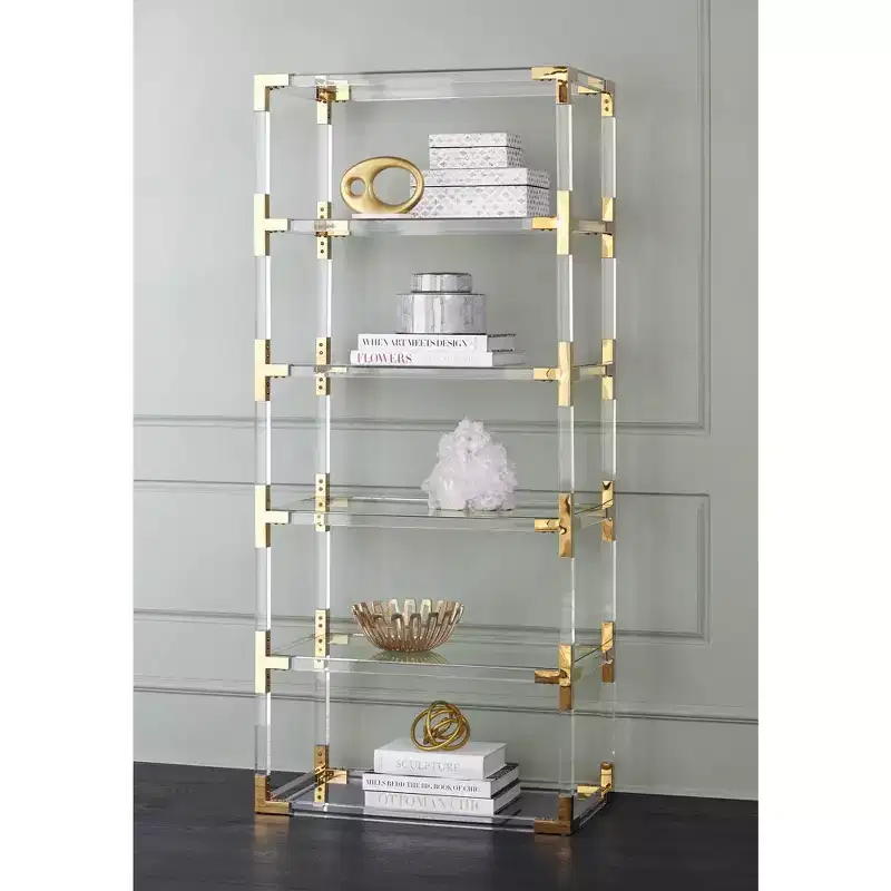 55 Downing Street Hanna 70 3/4 Clear Acrylic and Gold 6-Shelf Open Bookcase