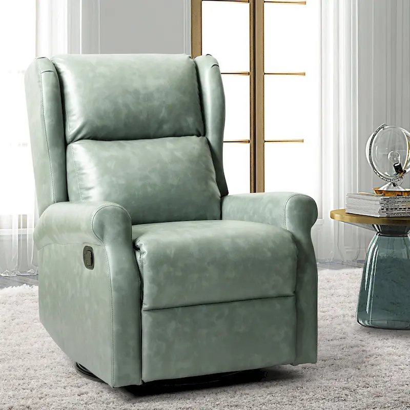 Faux Leather Swivel Recliner Nursery Chair with Metal Base