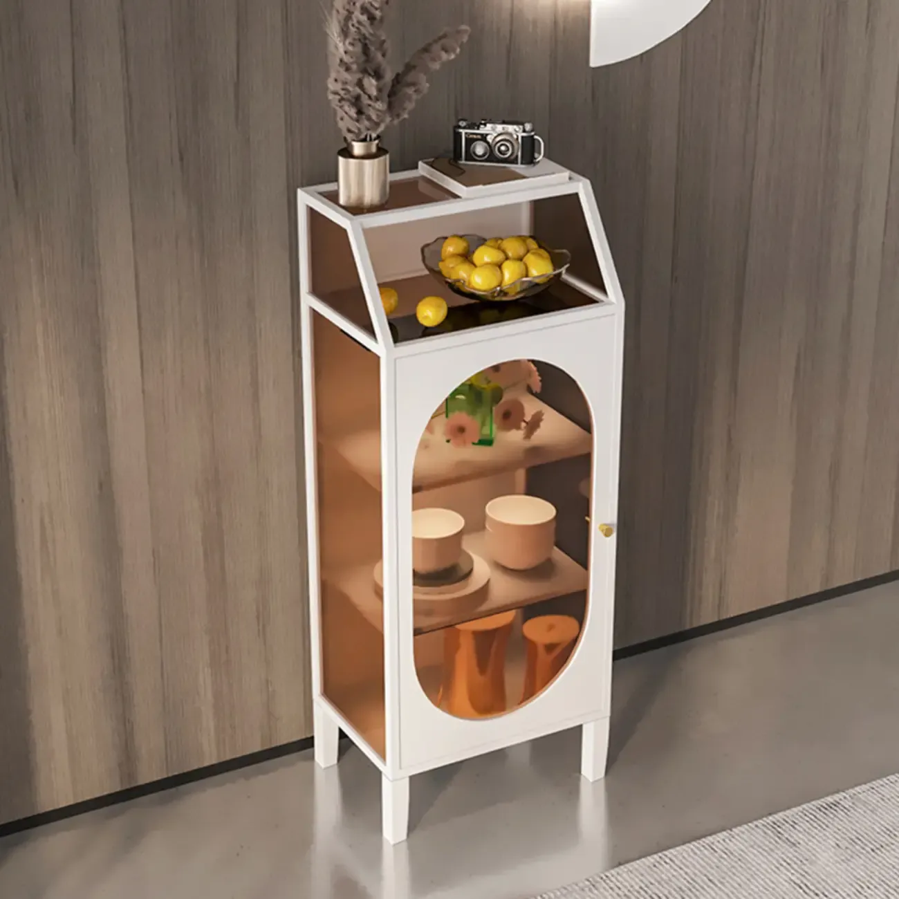 Minimalist Metal Glass Door White China Cabinet