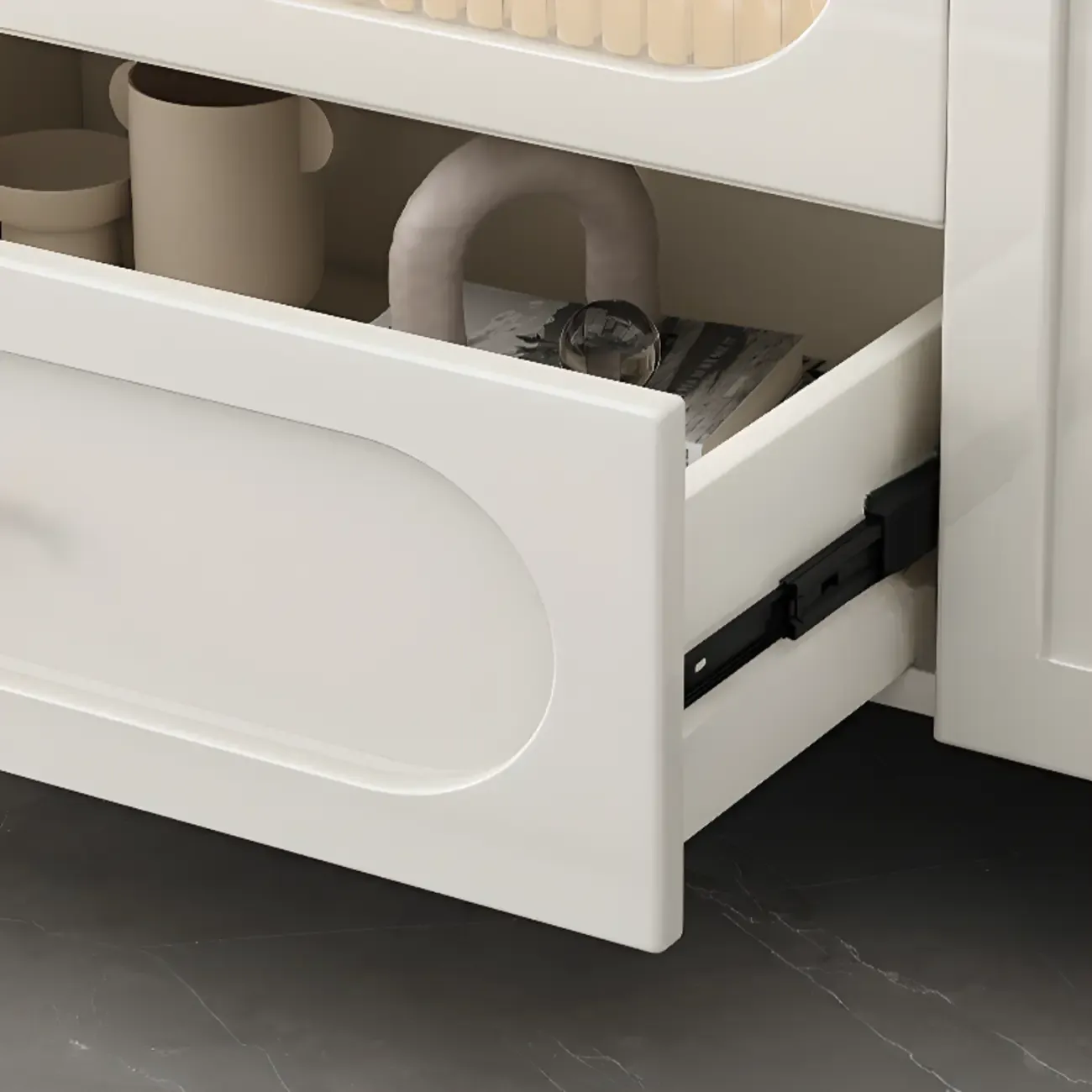 63 Elegant Stone White TV Stand with Adjustable Shelves