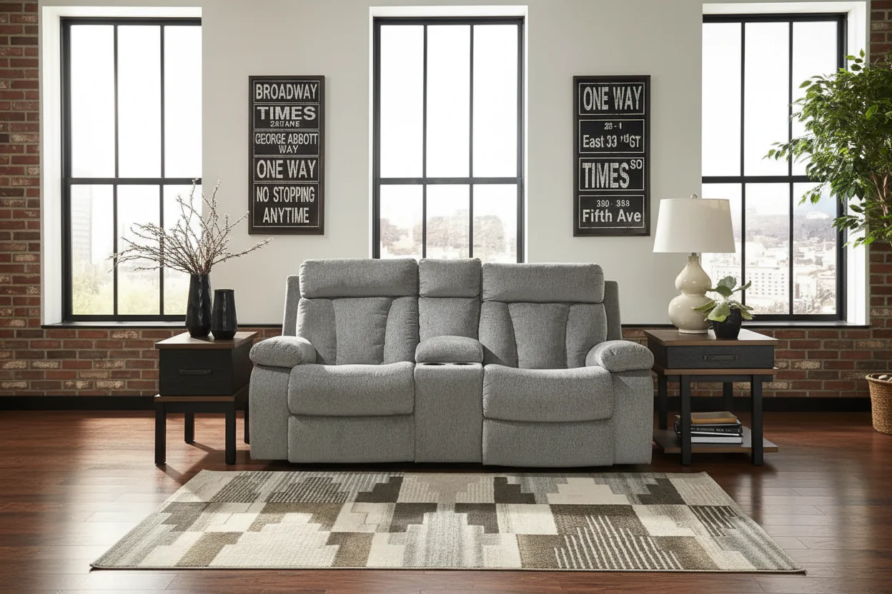 Recliner-style double sofa with control panel