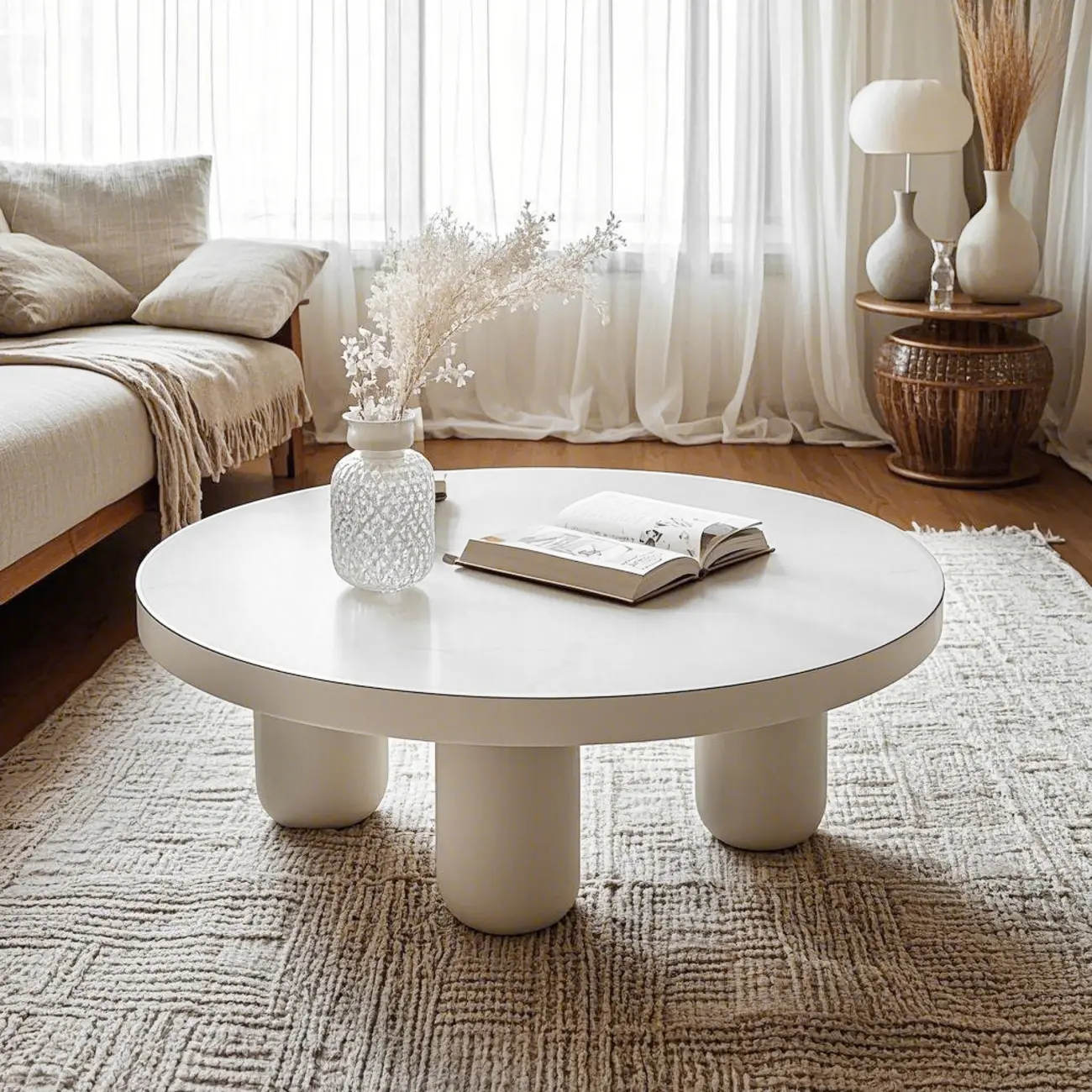 Black and White Minimalist Round Wood Coffee Table
