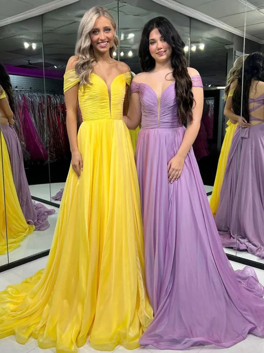A Line Off the Shoulder Chiffon Long Prom Dresses