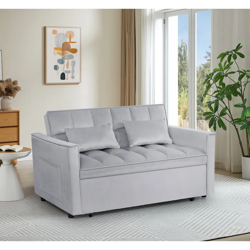 Modern Convertible Futon Sofa Bed,Adjustable Backrest,Armrest Holders
