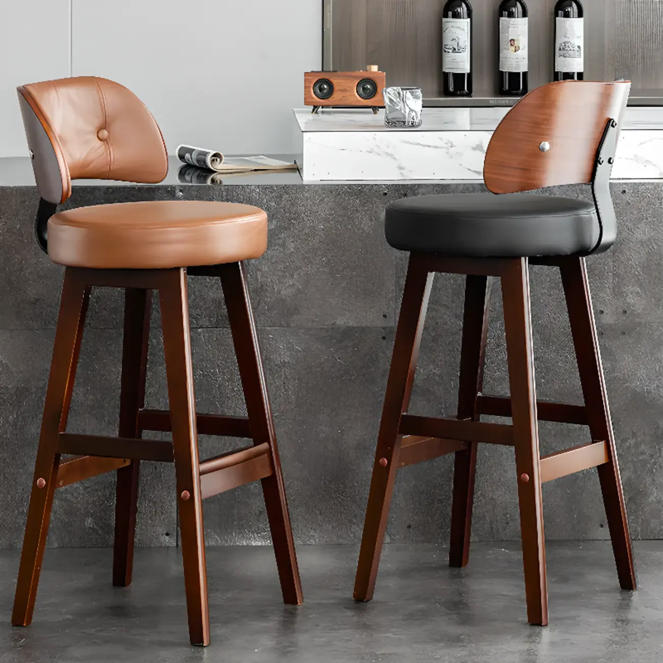 Modern Wood Upholstered Bar Stools with Back