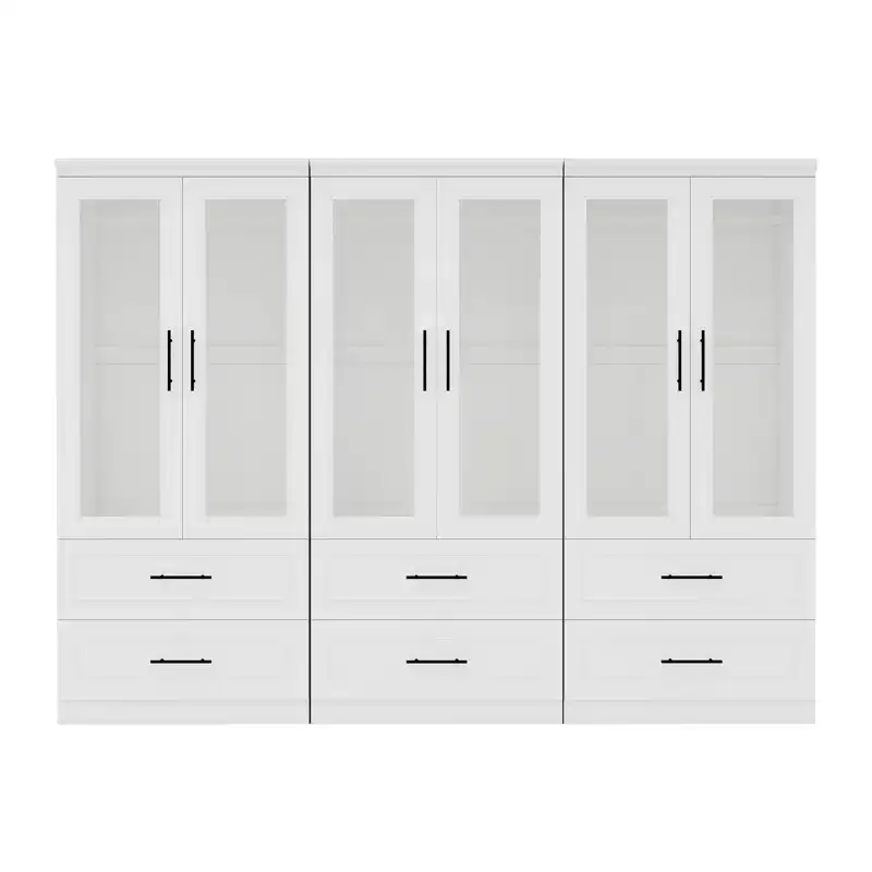 Keloyid White Wood 94.5 in. Armoire with 6 Drawers and 6 Doors