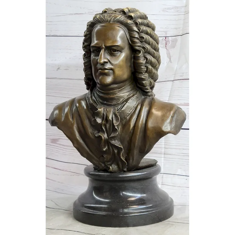 Johann Sebastian Bach Clical Composer Bronze Bust Sculpture Statue On Marble Base