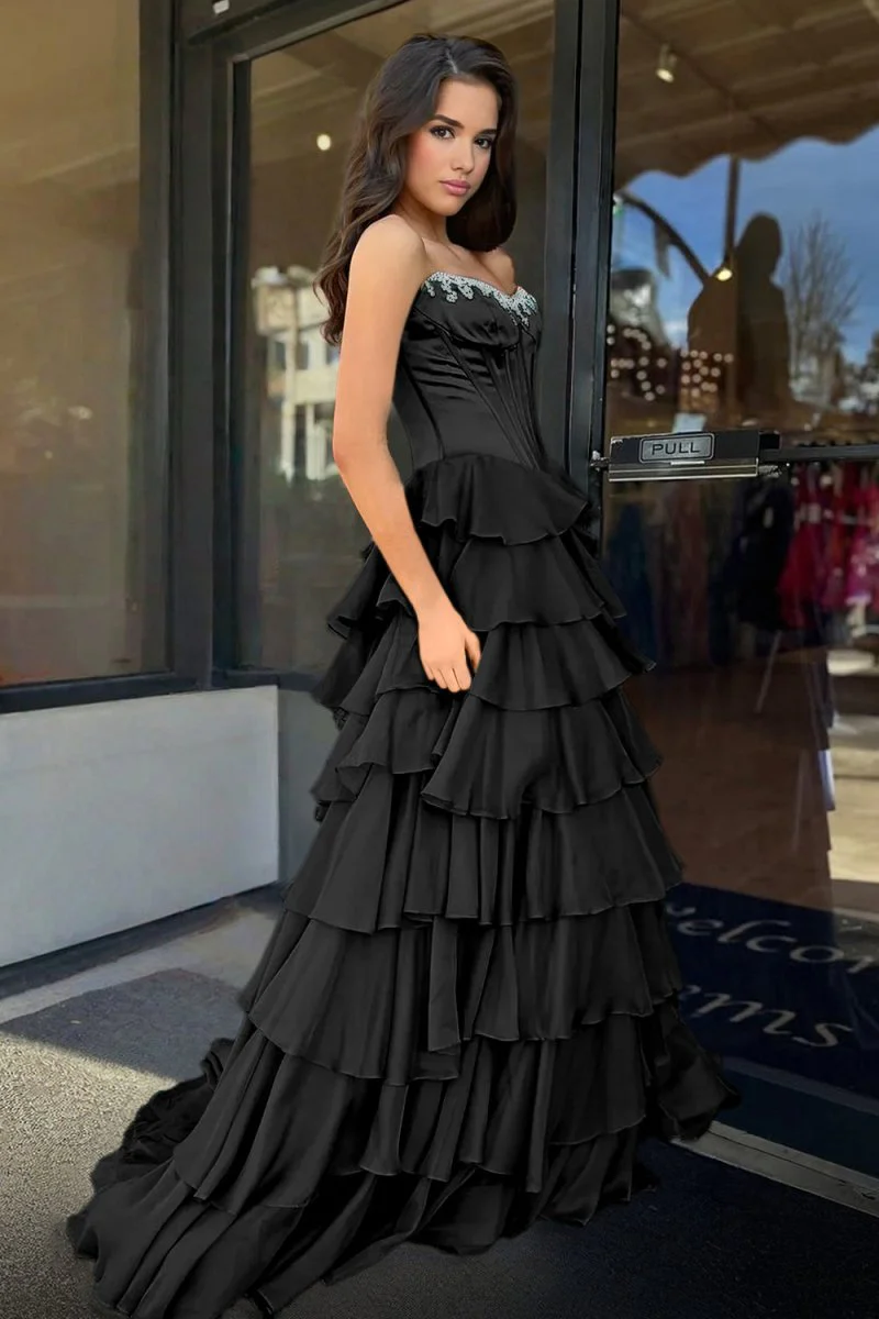 Green Scoop Neck A Line Chiffon Ruffled Prom Dresses With Beading