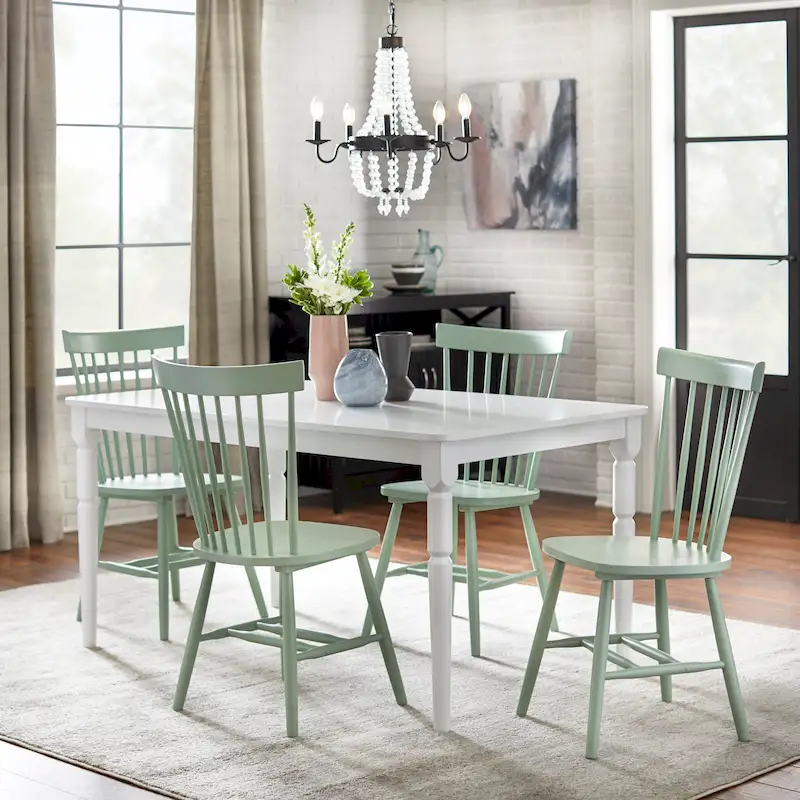 5-Piece Dining Set, Rectangular Table with 4 Chairs, Rubberwood