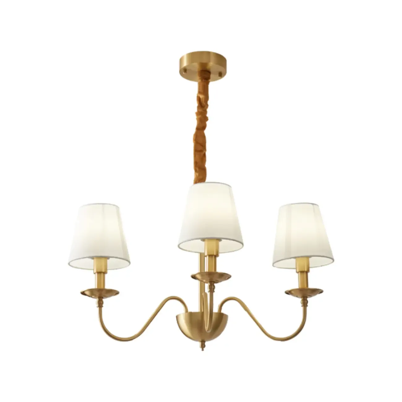 Elegant White Fabric Shade Classic Gold Chandelier
