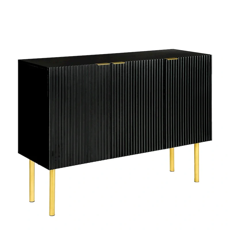 Black/White Pinstripe 3-Door Sideboard with Gold Legs - 47.2L x 16.5W x 36.6H