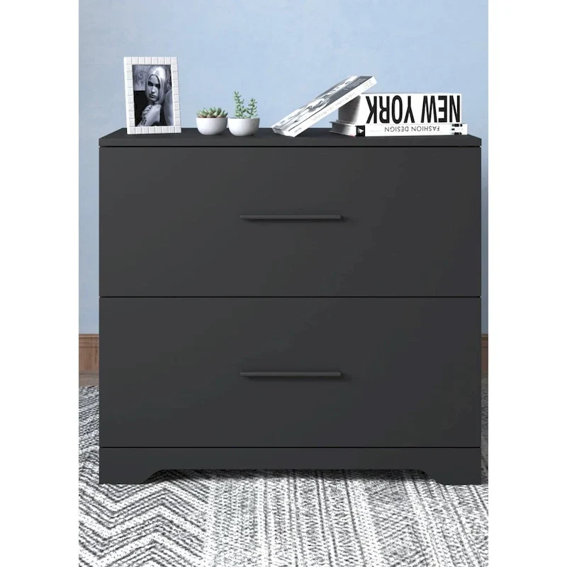 Brown / Black 2-Drawer Lateral Filing Cabinet, for 1–2 Person Use