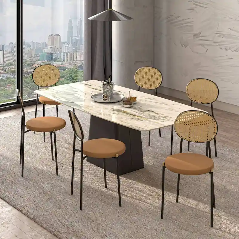 Euston Set of 2 Modern Dining Chair with Wicker Back & Upholstered Velvet Seat for Home Office Living Room & Kitchen
