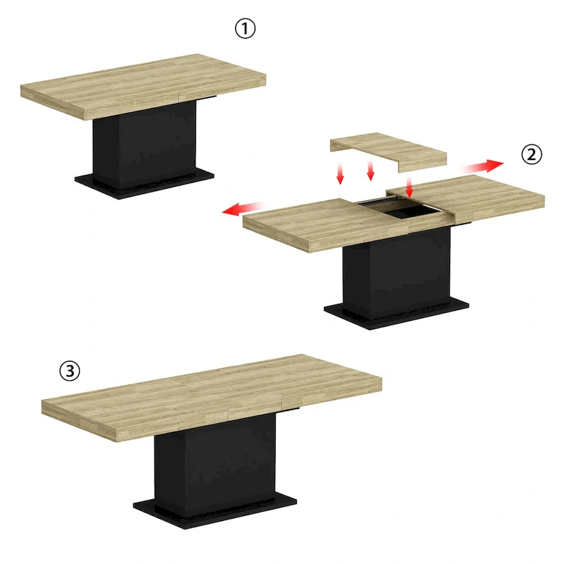 Large Dining Table - Wood Grain Finish, Seats 6-8 (Black/White)