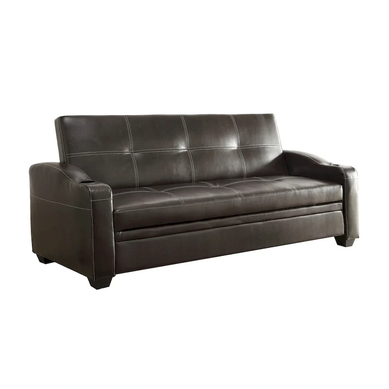 Brown & Black Faux Leather Lounger Sofa Bed, Tufted, 1-Person