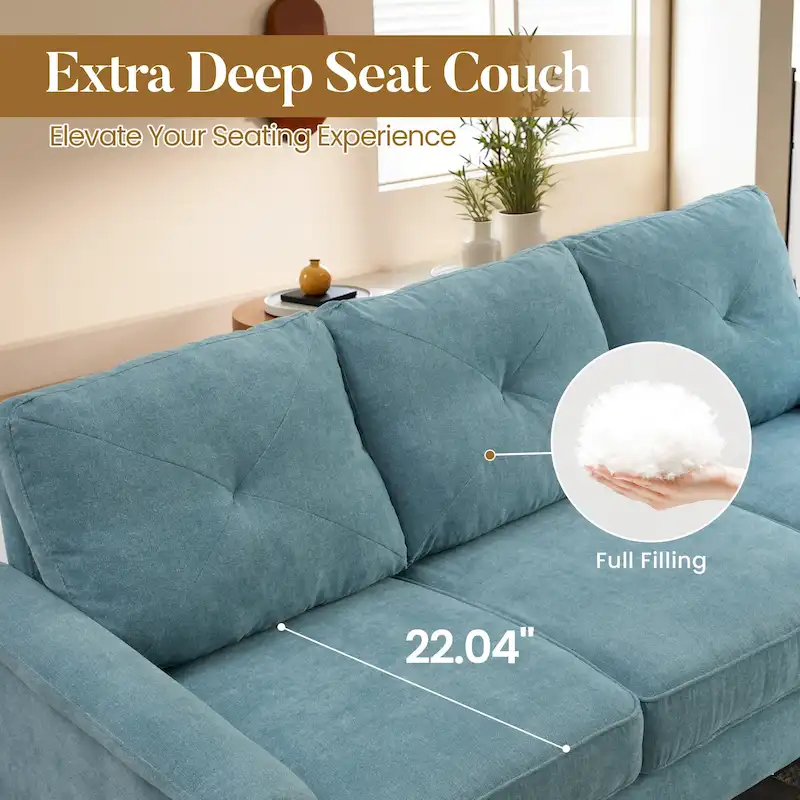 Mid-Century 3-Seat Upholstered Sofa with Wood Legs