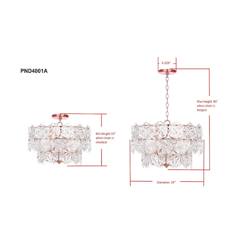 SAFAVIEH Lighting Regelinde Adjustable 4-Light Copper Crystal Pendant - 19  x 19  x 13-85  - Clear/Copper - 19Wx19Dx85H