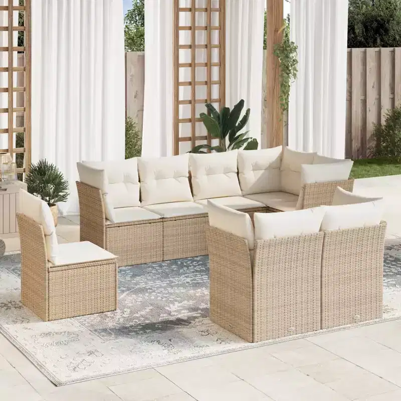 vidaXL Garden Sofa Set Rattan, Cushions