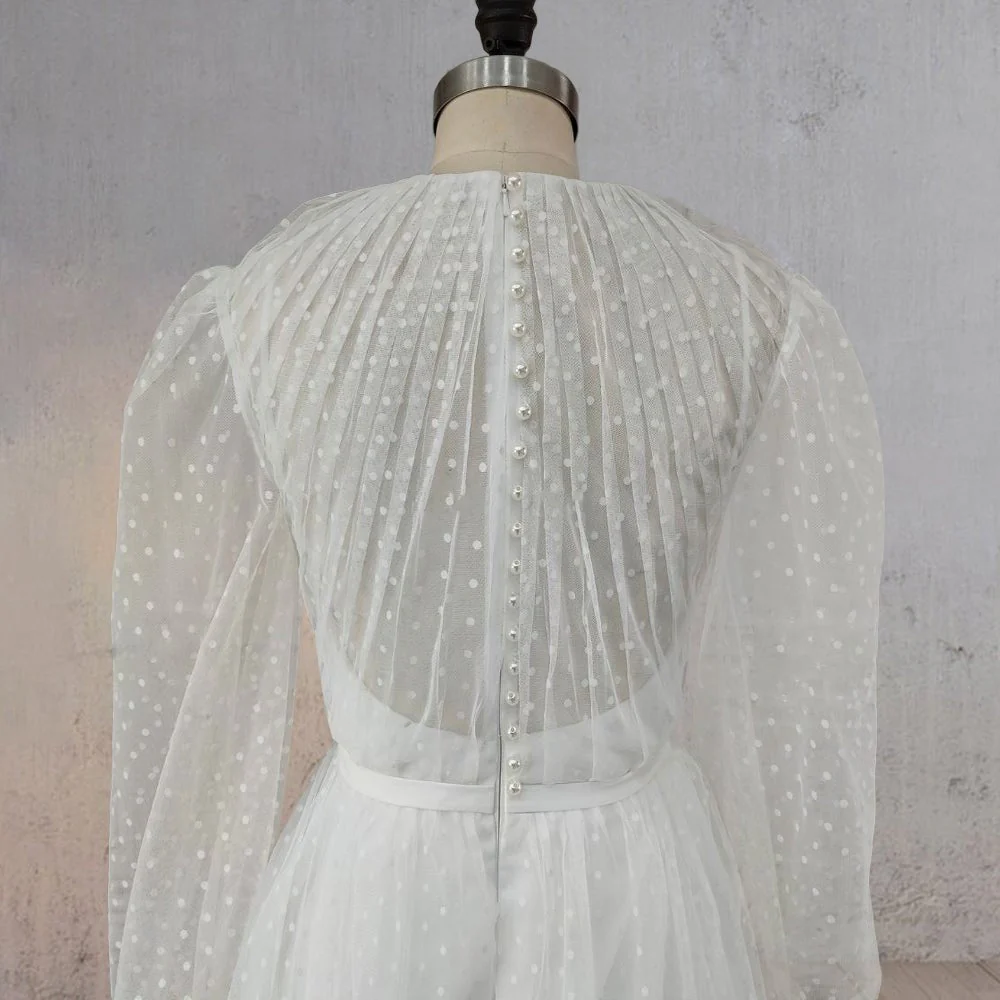 A-Line Polka Dot Illusion Charm Asymmetrical Wedding Dress