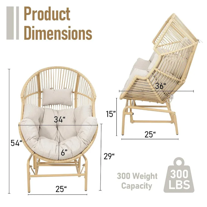 Patio Glider Egg Chair with Ottoman - Yellow