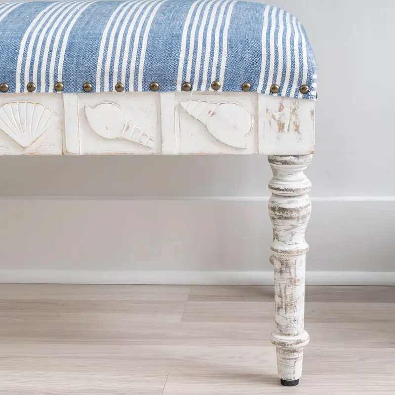 Seashell Upholstered Entryway Bench – Mango Wood, 400 lb Capacity
