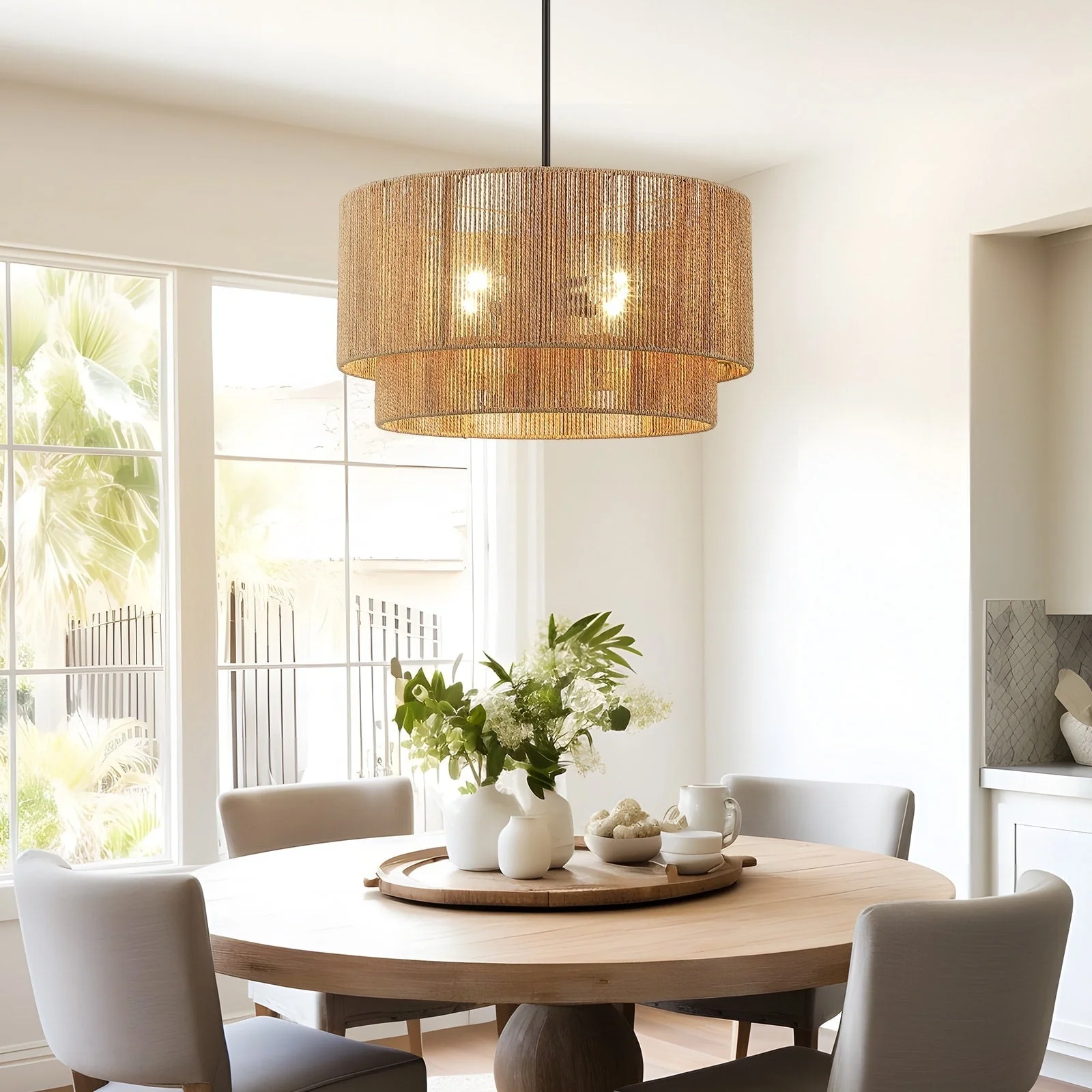 Cynthia 4-Light Natural Rattan Drum Chandelier Light - 22