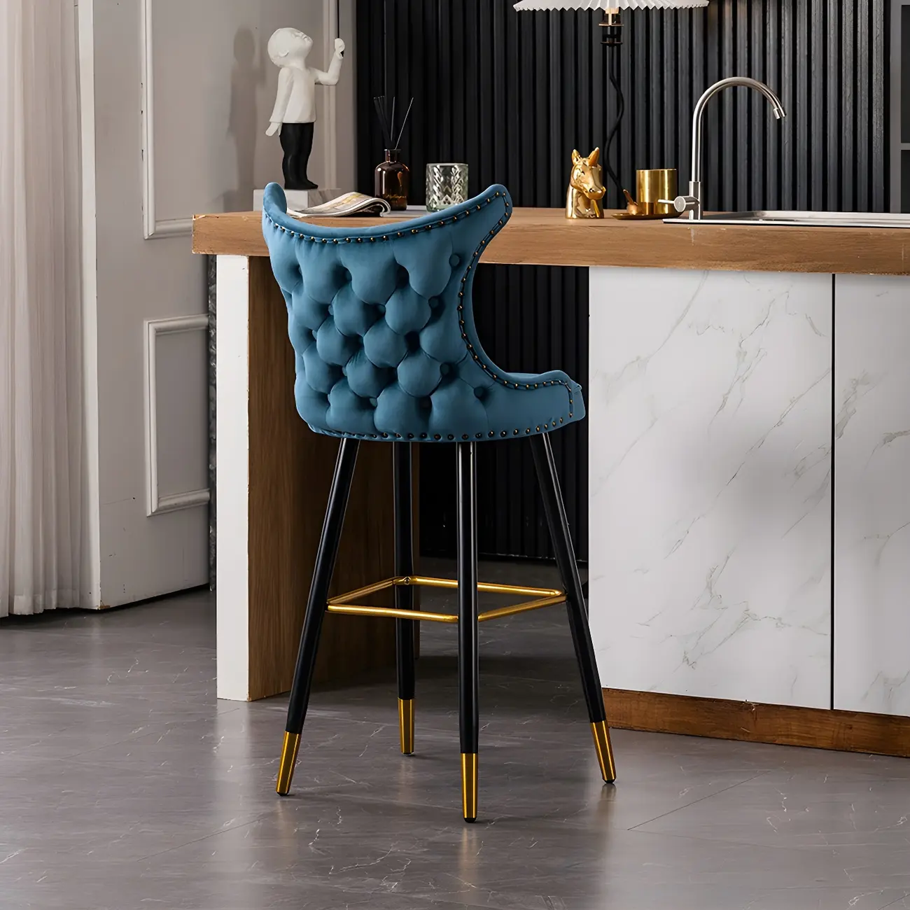 Velvet Upholstered Wingback Counter Height Bar Stools