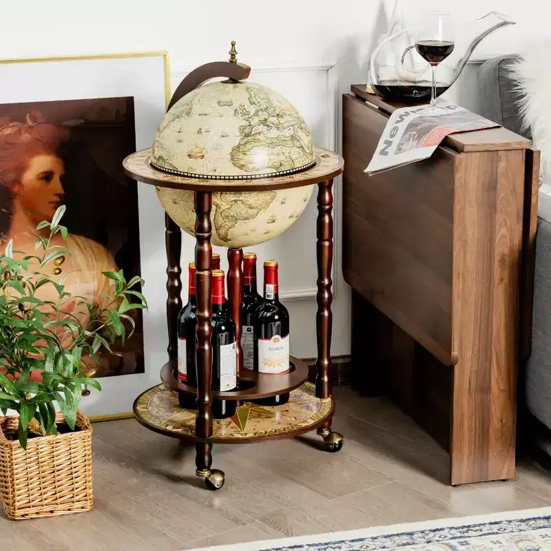 Costway 17 Wood Globe Bar Stand 16th Century Italian Rack Drinks Bottle Shelf Cart