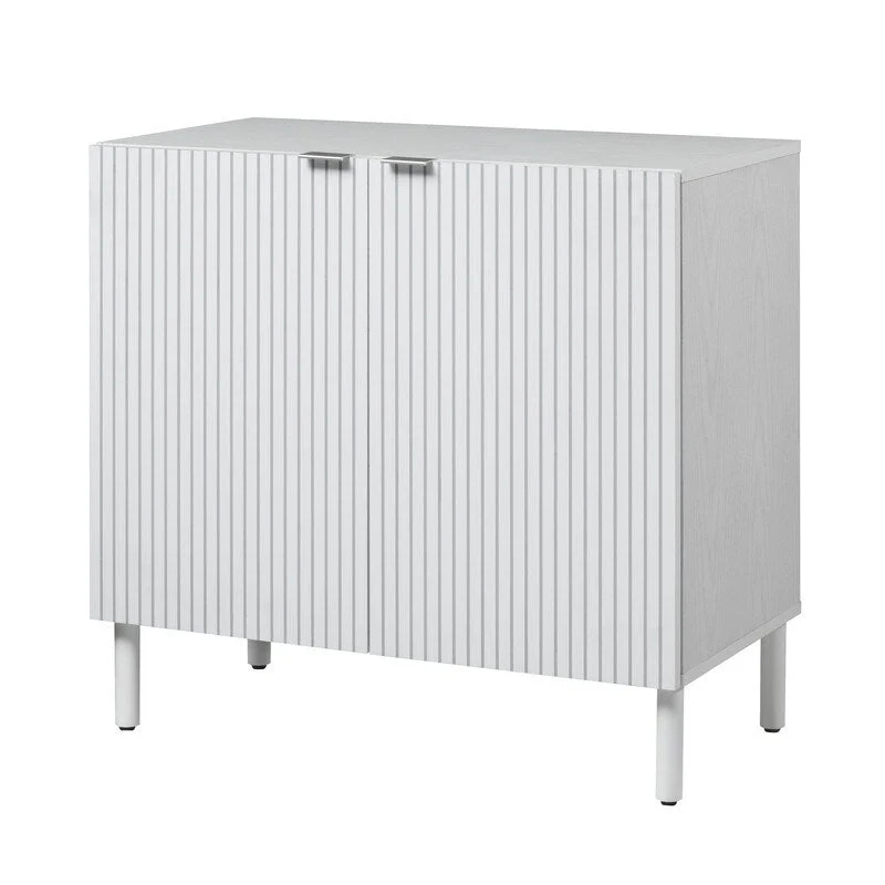 White Cabinet 2 Door with Vertical Grooves and Adjustable Shelf