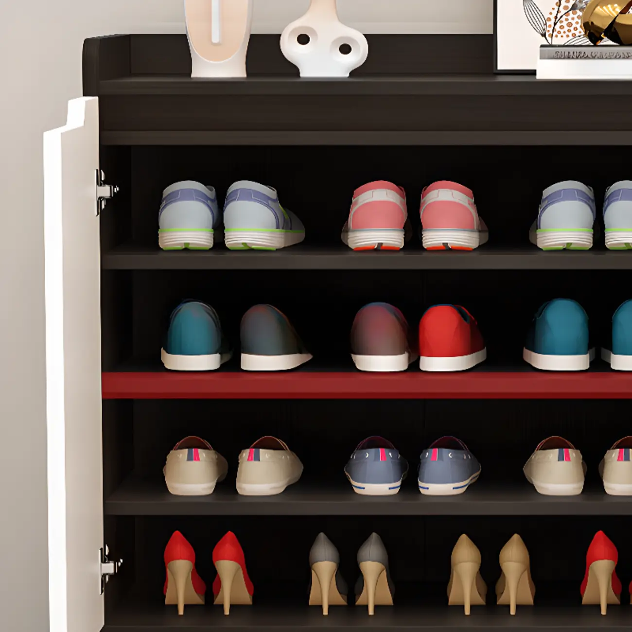 Sleek Milk Cocoa Wood Shoe Cabinet with Display Top