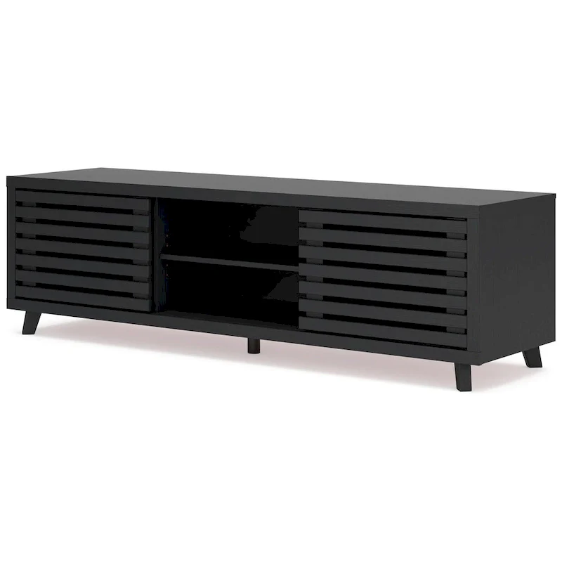 Black Wood Grain TV Media Console, 4 Shelves, 72