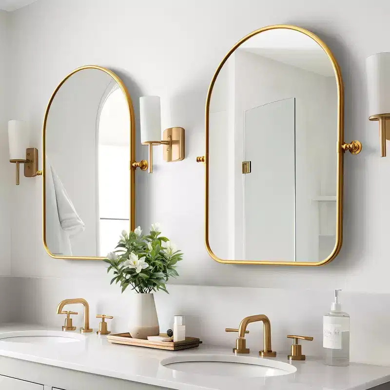 MAYEERTY Hanging Mirror Iron Rounded Corner Arch Silver-White Rotating Hardware 36x24x2in