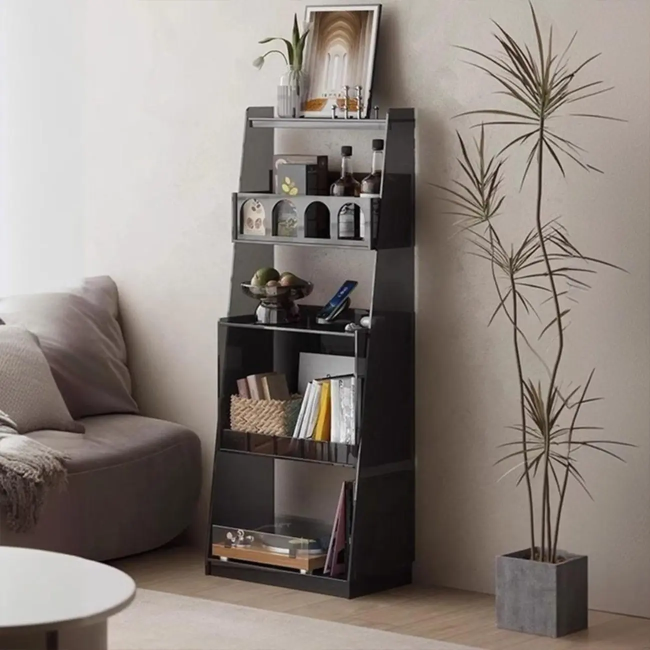 Narrow 4-Tier Black Acrylic Ladder Bookcase