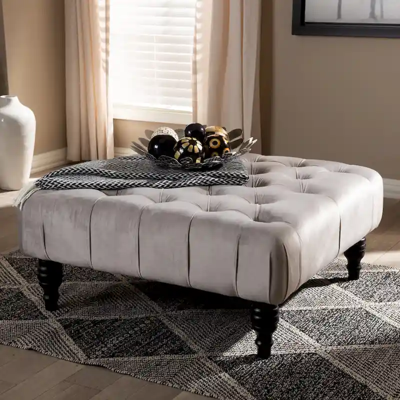 Transitional Velvet Fabric Cocktail Ottoman