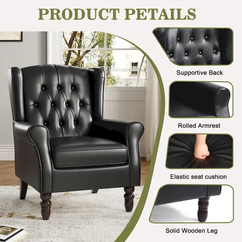 Set of 2 Vegan Leather Upholstered Button Tufted Accent Chair