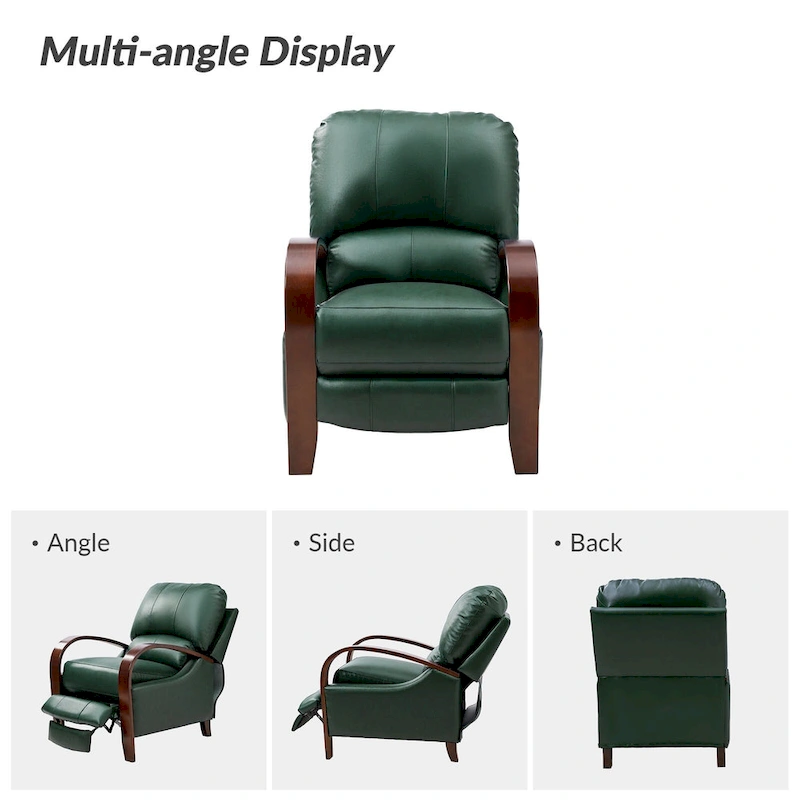 Alex Mid-century Modern Cigar Genuine Leather Manual Recliner with Wooden Curved Arms, Set of 2