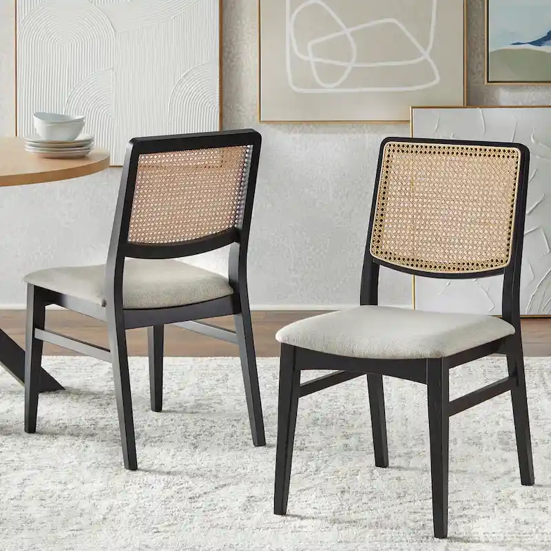 Grey & Black Cane Back Dining Chair, Set of 2