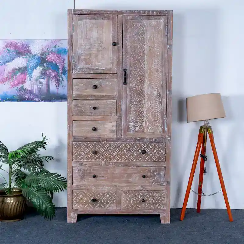 Solid Wood Freestanding Wardrobe Cabinet - N/A