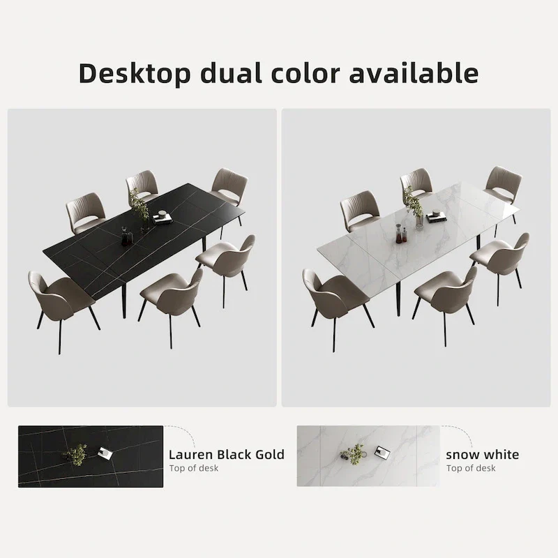 62.9 inch to 94.4 inch Extendable Dining Table Set with Sintered Stone Top 6 Chairs