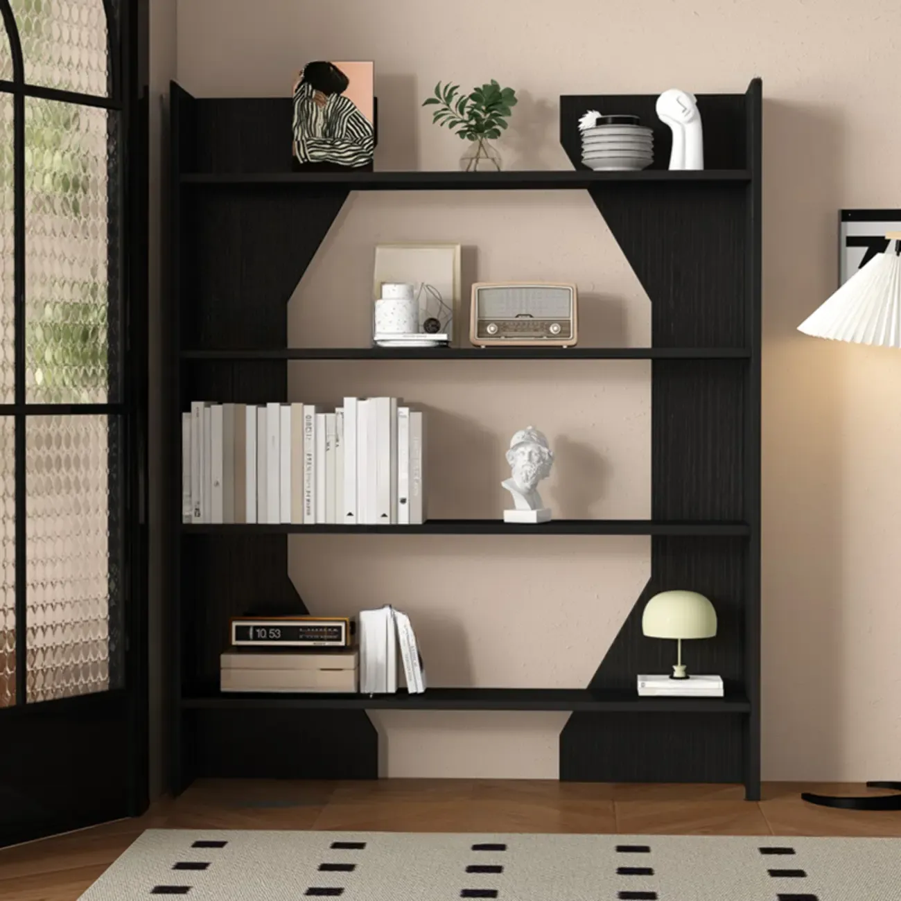 Simple Black Wood 5-Shelf Open Rectangle Bookcase