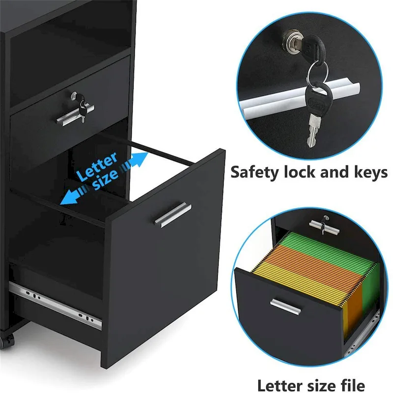 Mobile File Cabinet with 2 Drawer and Lock, Printer Stand with Rolling Wheels