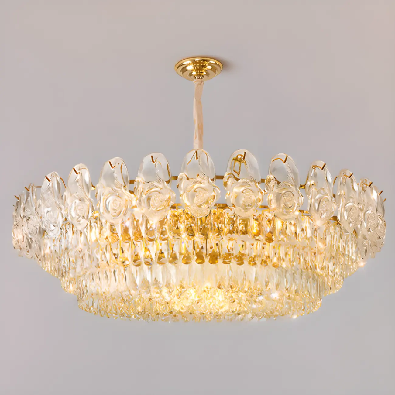 Modern Luxury Gold Tiered Crystal Round Chandelier