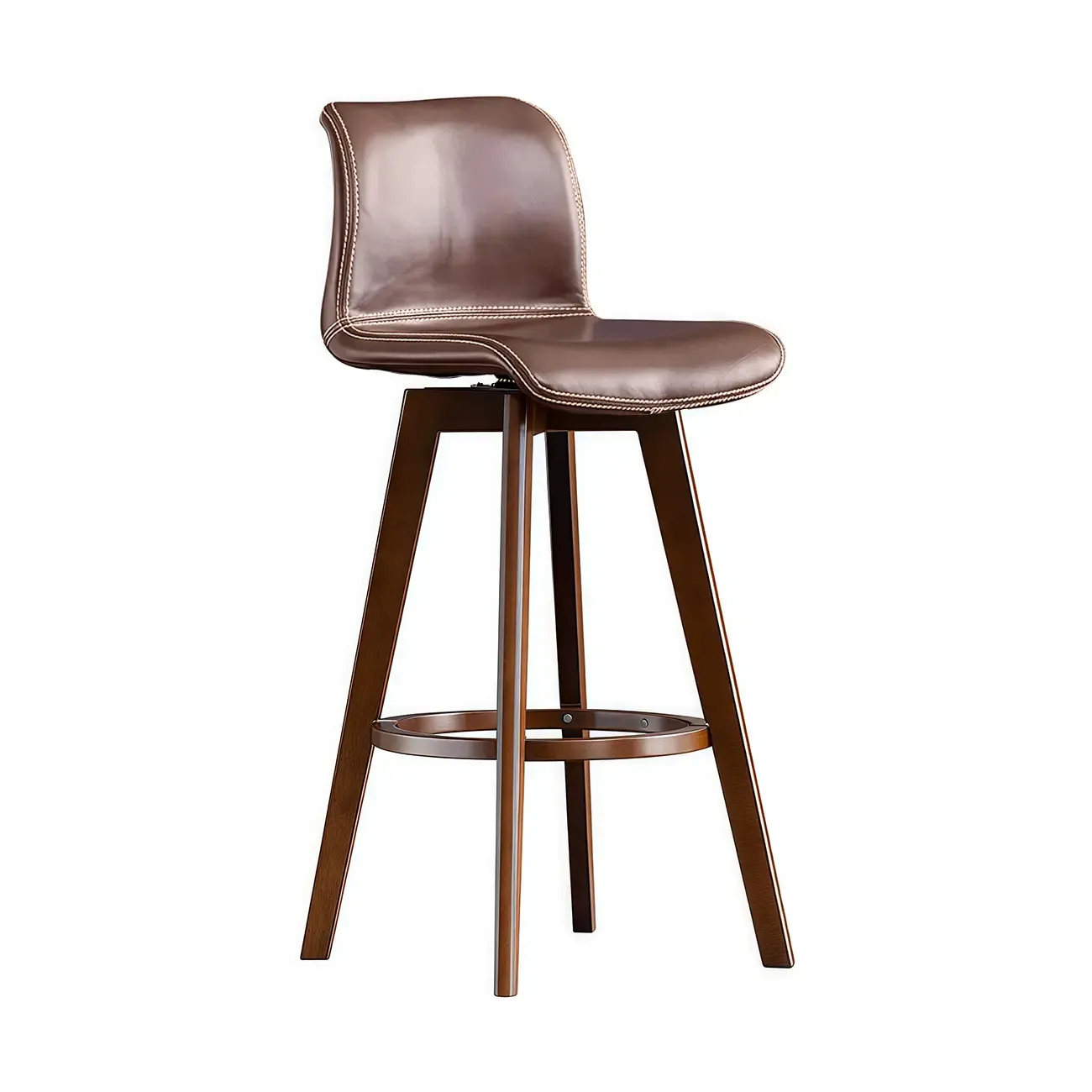 Mid-Century Distressed Leather Swivel Bar Stool with Back
