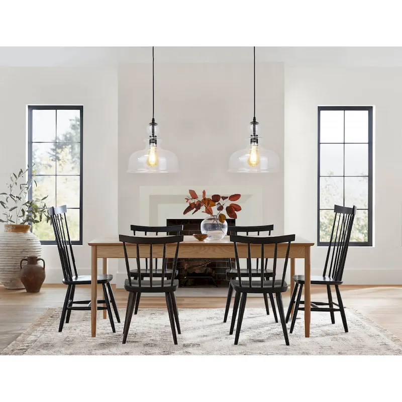 1-light Clear White Glass w/ Matte Black Hanging Pendant