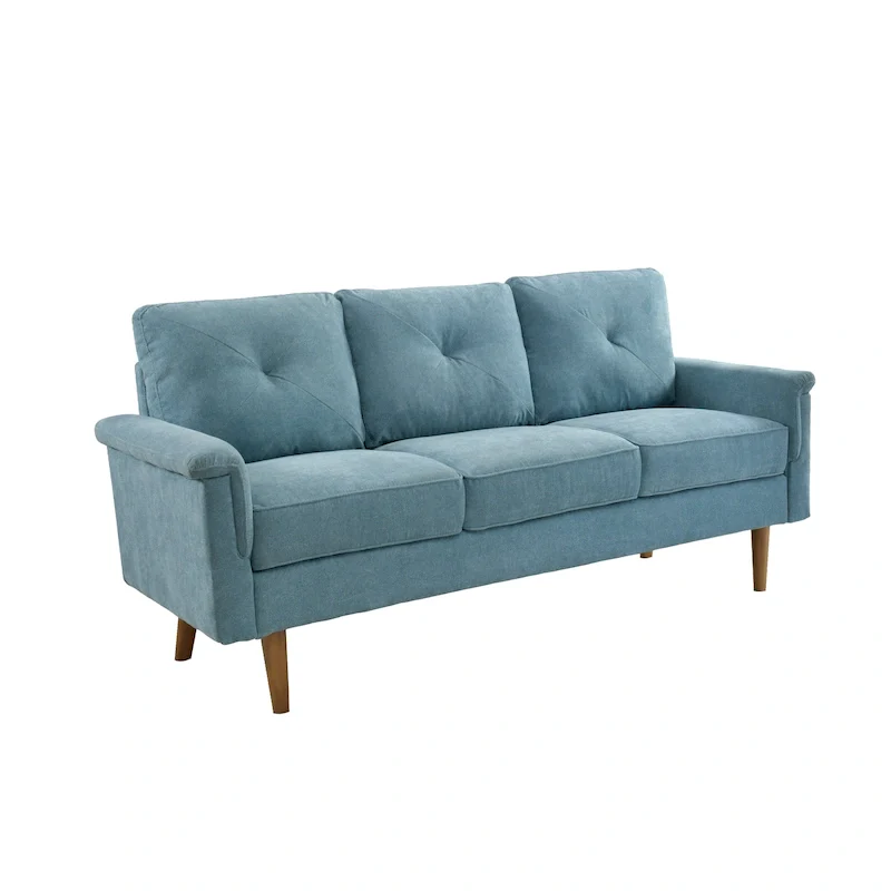 Mid-Century 3-Seat Upholstered Sofa with Wood Legs